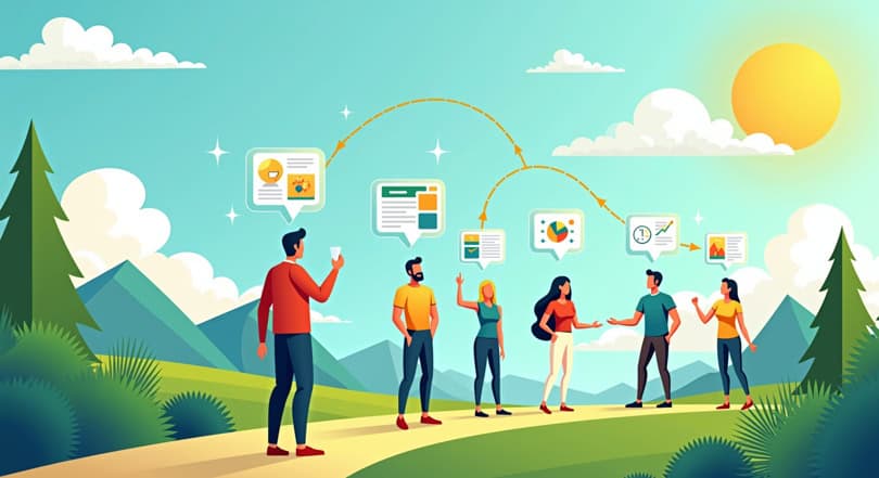 Learners navigate a digital landscape guided by personalized AI GPS holograms above their heads to reach learning goals.