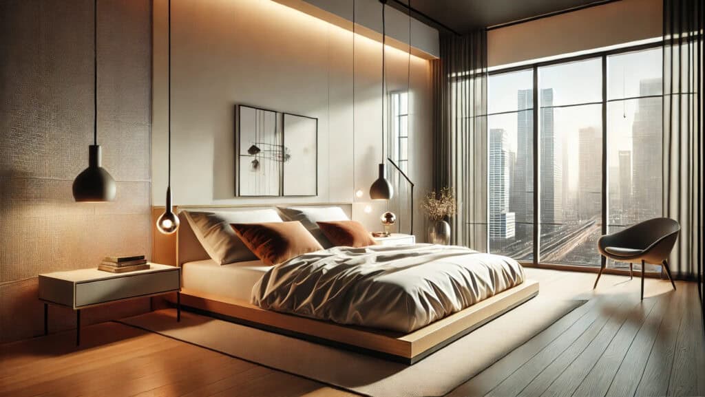 modern and urban bedroom interior design with ai