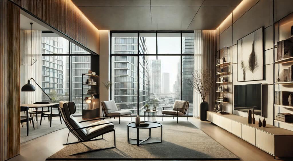 modern and urban living and reading interior design with ai