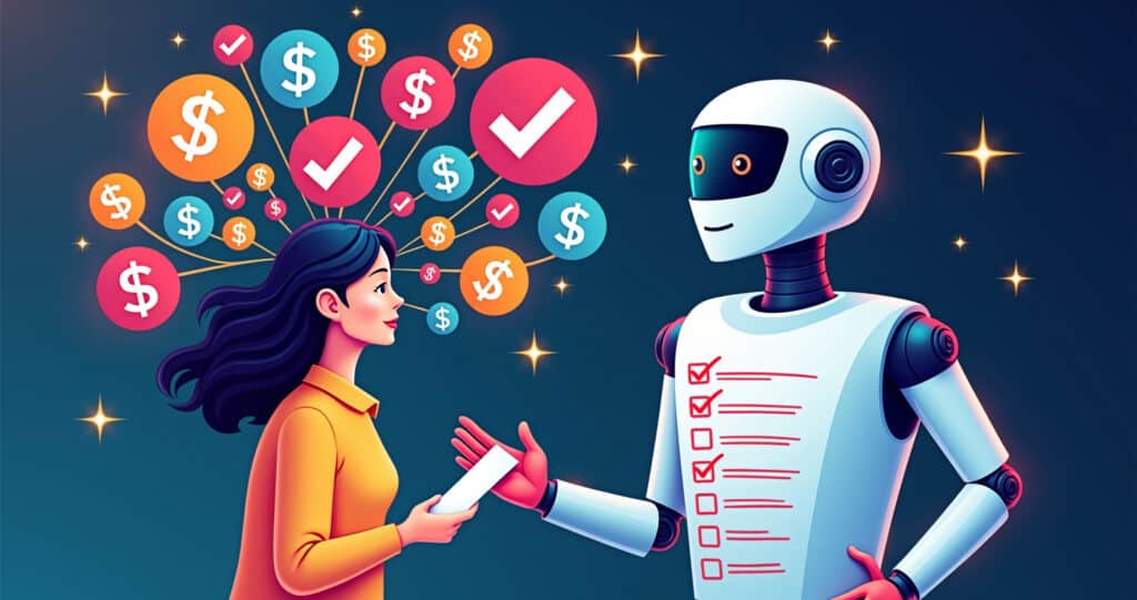 Investor customizing AI stock picks using an interactive futuristic tool.