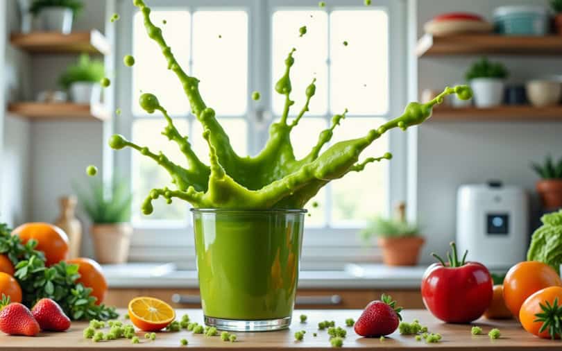 A chaotic kitchen where AI organizes and blends ingredients with scientific precision.