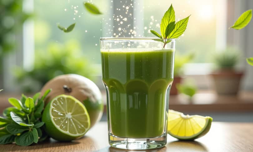 A perfectly blended green smoothie, merging AI data and natural ingredients in harmony.


