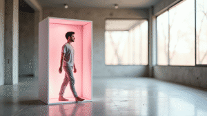 a barbie like male person stepping outside a box symbolizing effective handling of ai trends such as AI Barbie Box challenge
