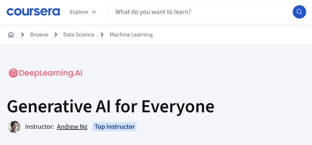 course info and signup interface of Generative AI for Everyone