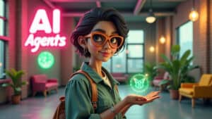 a woman representing as an ai agent to automatically run tasks. AI Agents Guide