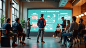 a casual but boardroom style meeting to present a business case to get ai budget approval