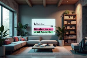 lounge area with huge search screen display - ai search newsletter