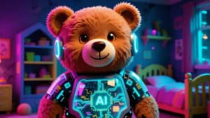 A futuristic plush bunny companion with a velvety, huggable texture and cutting-edge AI functions. AI teddy bear