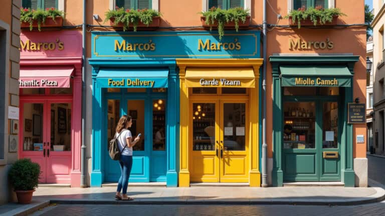 a street scene with 4 shops owned by one company showing concept of circular investment cycles