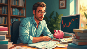 an investor sitting in front of a computer working out a personal investment plan
