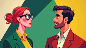 two people facing each other wondering who will get a promotion.