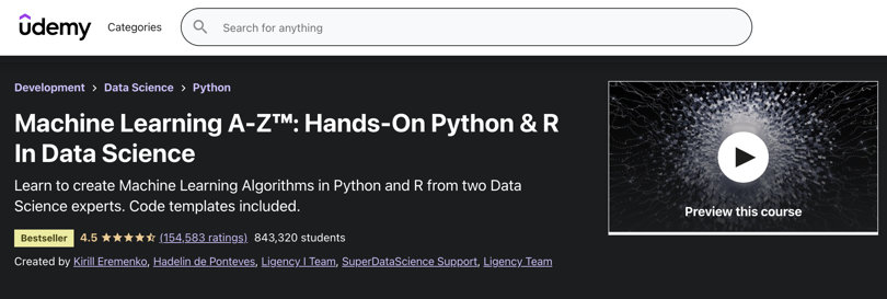 Image Machine Learning Courses Online - Machine Learning A to Z, Udemy